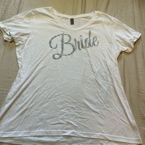 White with Glittery Silver Bride Writing Short-sleeve T-shirt Size XL